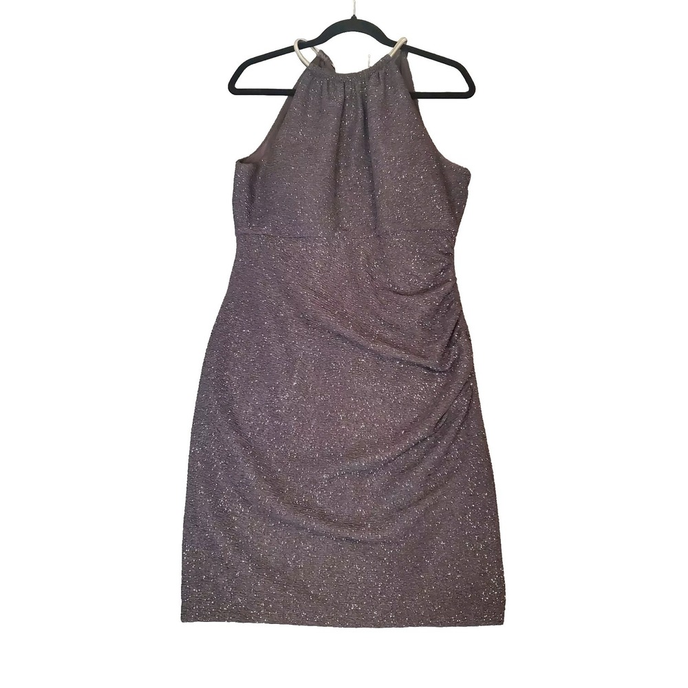 Eliza J Formal Gray Sparkle Event Evening Halter Side Ruch Hoco Sheath Dress 10